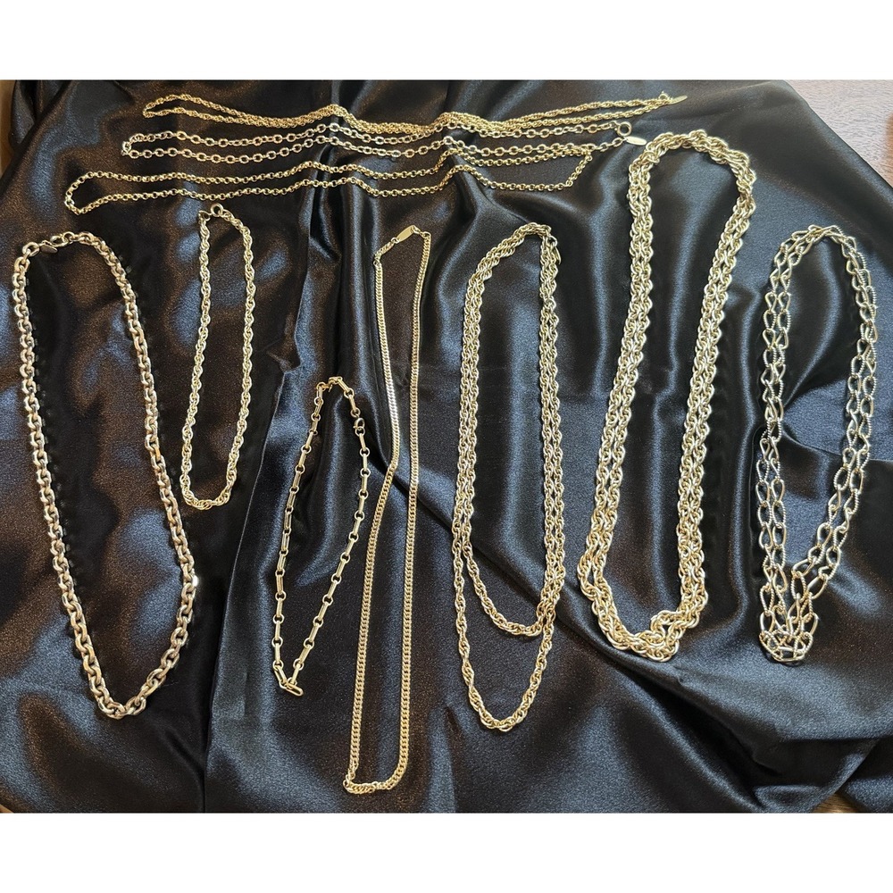 Lot 10 Vintage Whiting & Davis Gold Plated Chain Necklaces MCM Laying Estate
